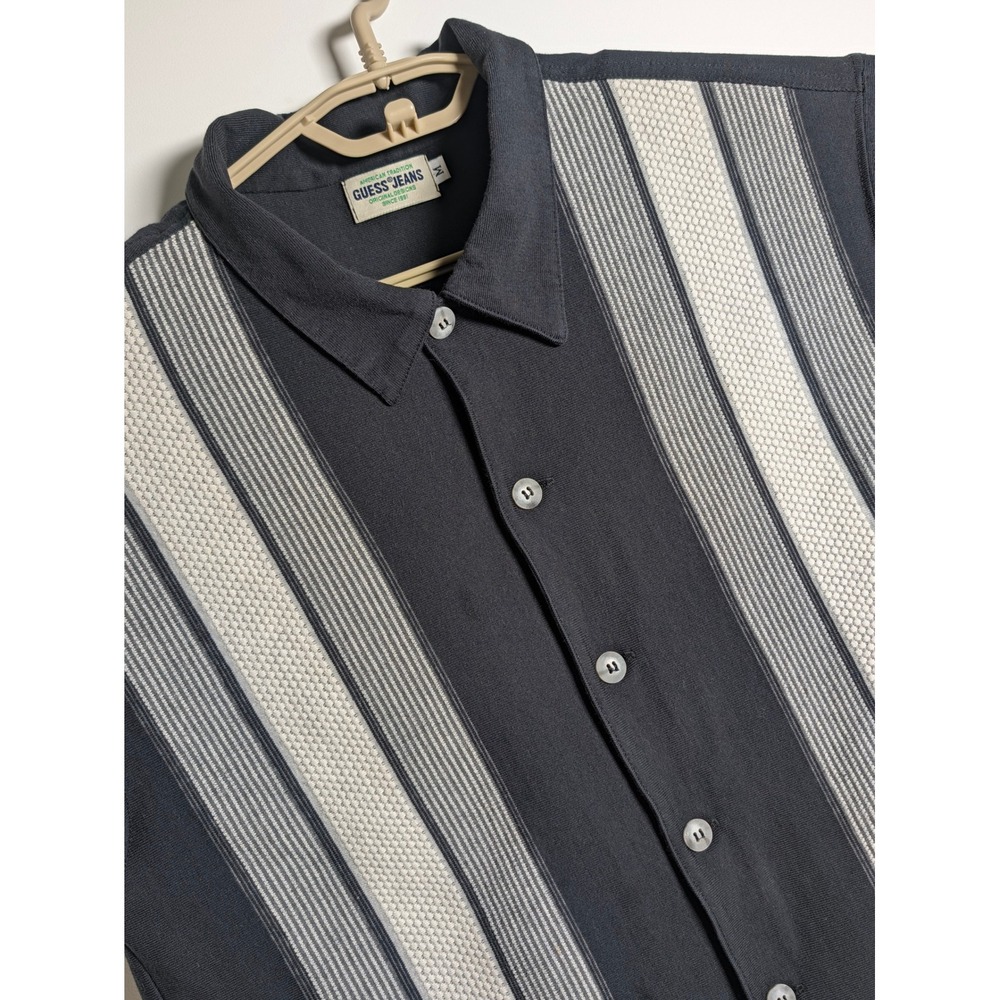 Vintage Guess Mens 5V480 100% Cotton Striped Knit Button Up Black M